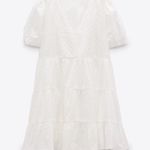 ZARA  100% Cotton Openwork Eyelet Embroidered V Neck Ruffle Dress Photo 6
