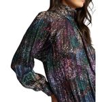 Reiss  Darcey High Neck Pleated Metallic Long Sleeve Evening Blouse Size 4 Photo 1