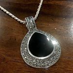 Onyx Vintage  Marcasite and Sterling Silver Tear Drop Shaped Pendant Necklace Photo 4