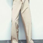 ZARA  Women's Contrasting Trim Crossover Waist Beige Khaki Pants Size M Photo 2