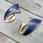 Vintage Stud Earrings For Pierced Ears Blue & Gold Tone Statement Photo 1