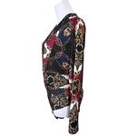 ZARA  Nautical Wrap Bodysuit Top Blue Burgundy Gold Chain Print‎ MEDIUM Colorful Photo 3