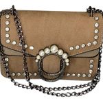Unbranded Faux Suede Shoulder Bag Rhinestone Pearl Detail Chain Strap Brown Boho Photo 0