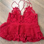 We The Free Free People Adella Cami Crochet Lace Flowy Tiered Crisscross Cherry Red Photo 2