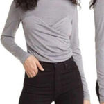 VERO MODA  Nelly Ruched Knit Shirt Corset Top Gray Size Medium Long‎ Sleeve NWT Photo 0