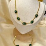 18K Gold Plated green Emerald Necklace SET Stainless Steel womens jewelry green Photo 8