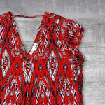 Daniel Rainn Dr2  Red Double V Short Sleeve Shirt Women S Low Back Red Ikat Print Photo 2