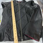 Vintage Mossimo Black Quilted Leather S Jacket Diamond pattern zip up red lining Photo 4
