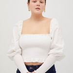 Hill House Home The Grace Nap Top White Smocked Square Neck Puff Sleeve S NWT Photo 0