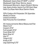 Madewell Jeans Size 27 W29" x L27.5" High Riser Skinny Jeans Distressed Women's Jeans Photo 1
