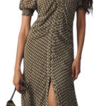 Anthropologie Floral Puffed Sleeve Ruched Midi Shirt Dress Moss Green Size 2 Photo 0