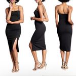 Dress the Population New  Alana black ruched midi dress with slit size L Photo 1