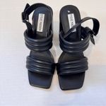 Steve Madden Black Faux Leather Square Toe Heels Women’s 6.5 Sandals Chunky Fall Photo 6