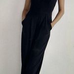 Madewell Grace Smocked Cap Sleeve Wide Leg Crop True Black Jumpsuit Women's Sz 4 Photo 0