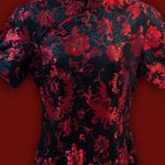 Vintage Black Red Chinese Brocade Maxi Dress Size M Photo 7