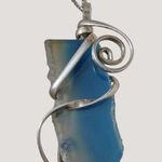 Blue Glass Quartz Silver Wire Wrapped Pendant Necklace On Atlas Sterling Chain Photo 0