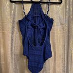 Becca Navy Blue Prairie Rose One Piece Crochet Halter Neck Swimsuit XL Photo 1