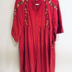 Ethnic Fuzion Embroidered Dress Striped Cotton Casual Summer Dress Red Size L Size L Photo 0