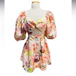 ASOS LUXE printed twisted front puff sleeve skater L dress in floral Size 12 NWT Pink Photo 1