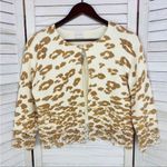Chico's Chico’s Charlee Cheetah Lace Hem Crop Cardigan Sweater Cream Tan Small Photo 4