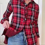 Forever 21  red and black plaid button cotton shirt ruffle S Photo 7