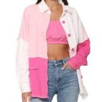 Dance & Marvel NEW Shacket Women M Pink White Colorblock Destructed Button Front Photo 1