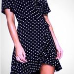 Eliza J  navy polka dot deep v chiffon ruffle dress Photo 1