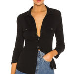 James Perse  Women's Black Contrast Panel Shirt Size 4 (L/XL) Photo 0