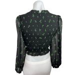Aritzia Wilfred Lilith Black Leaf Print Smocked Puff Sleeve Ruffle Crop Blouse S Photo 1