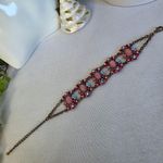 Vintage Copper Floral Chain Bracelet Red Photo 2