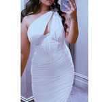 House Of CB  Valentina Asymmetric Cutout One-Shoulder Midi Dress in Ivory XS NWT Photo 15