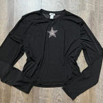 Rue 21 2000s Y2k  Rhinestone Star Black Mesh‎ Long Sleeve Top Large Photo 0
