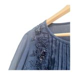 Maeve  Anthropologie Helene Sheer Peplum Blouse Sequin Detail Navy Size 6 Photo 2