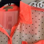 Democracy Polka Dot Sheer Blouse Large Neon Collar Button Up Layering Piece Photo 5