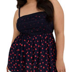 Torrid  Sexy Smocked Gauze Crochet Strawberries Navy Babydoll Tank Top Size 5X Photo 0