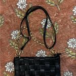 Y2K Woven Faux Leather Shoulder Bag with Gold Chain Strap Black Photo 3