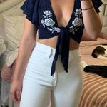 Navy Floral Crop Blue Size M Photo 0