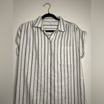 Old Navy Striped Shirt Dress Medium Linen Blend Short Sleeve Button Front Photo 1