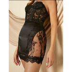 SheIn Black Satin & Lace Peek A Boo Mini Skirt Photo 1