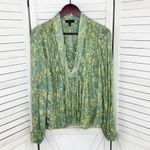 Rag and Bone  Sachi Pleated Floral Print Sheer Blouse Sage Green Small Photo 10