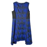 DKNY  Black & Blue Faux Leather Trim Fit & Flare Asymmetrical Dress, EUC, Large Photo 9