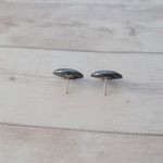 Vintage Stud Earrings Dark Gray Metallic Oval Photo 5