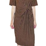 ZARA  Burgundy Yellow Stripe Front Knot Shirt Knee-Length Dress Photo 0