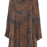 ZARA TRF Collection Dress Leopard Print Pleated Long Sleeve Mini Brown L bold Photo 0