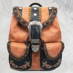 Western Leather Buckle Backpack Tan Photo 0