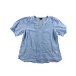 Talbots Petite Blue Stripe V Neck Puff Sleeve Top Size MP Popover in Sunny Beach Photo 1