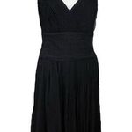 Tadashi Shoji Tadashi Collection Black Chiffon Silk Midi Dress V Neck Pleated A Line Size 12 Photo 0