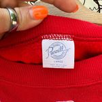 Vintage Red Sweatshirt pink crochet lace doily cutout LARGE Photo 3