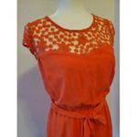 Guess  Dress Women 2 Coral Orange Lacey Chiffon Short Sleeve Belted Lace Crochet Photo 4