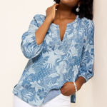 Tommy Bahama  Blue Floral Tencel Blouse Medium Beachy Resort Soft Coastal Relaxed Photo 0